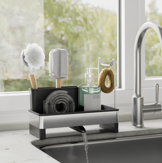 3-in-1 Kitchen Sink Caddy – Rust-Proof Organizer with Automatic Drainage Spout
